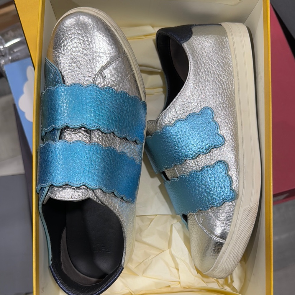 Fendi Silver and Blue Sneakers